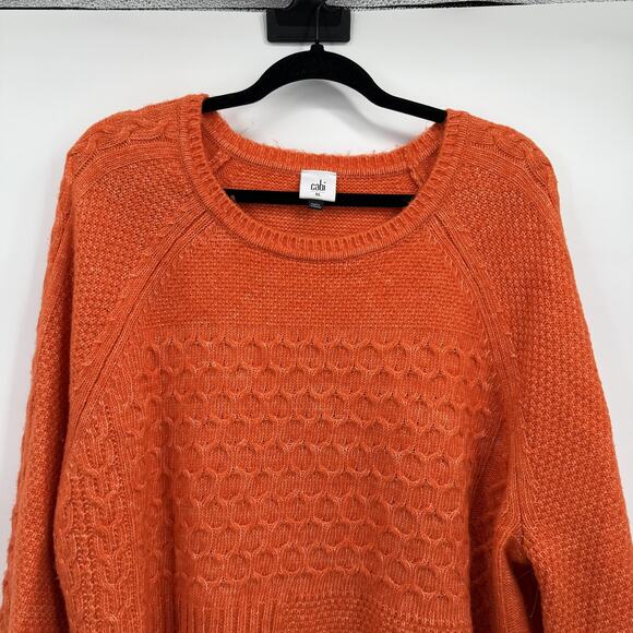 Cabi Sweater Womens XL Orange Textured Cable Knit Crewneck Harvest Pullover Boxy - Picture 2 of 11